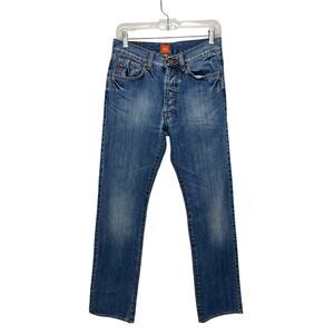BOSS Hugo Boss Men's Straight Leg Faded Medium Blue Jeans, Size 30x32